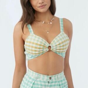 O'Neill Corey Crop Top Ocean Wave Gingham Keyhole Cutout